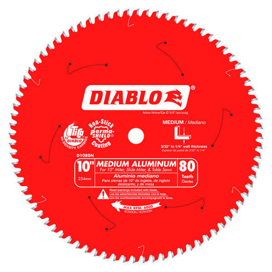 Diablo 008925020530 10 in. x 80 Tooth Medium Aluminum Saw Blade