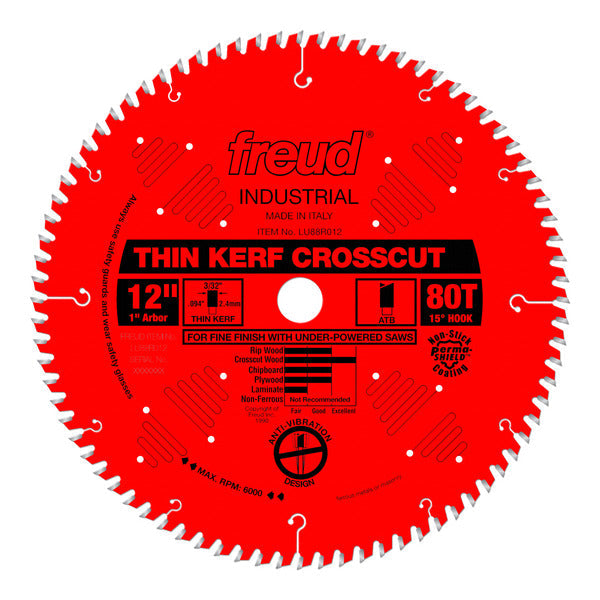 Freud 008925035176 12" x 80T Thin Kerf Fine Finish Crosscut Blade