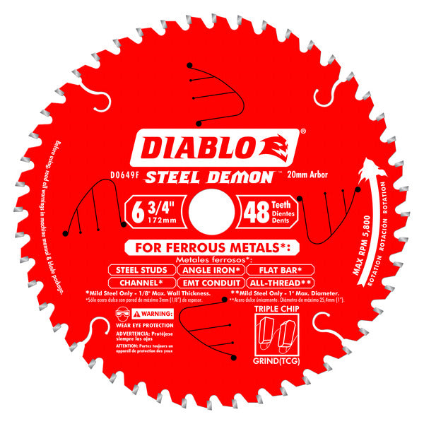 Diablo 008925057888 Steel Demon 6-3/4 in. x 48 Tooth 20mm Arbor Ferrous Metal Saw Blade