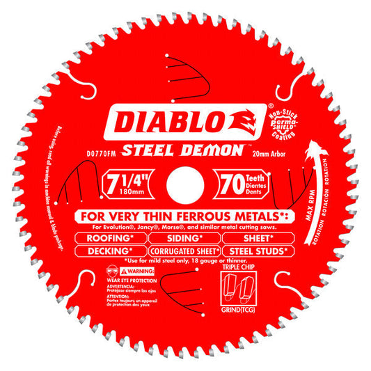 Diablo 008925069546 Steel Demon 7 in. x 70 Tooth 20mm Arbor Ferrous Metal Ultra Fine Saw Blade