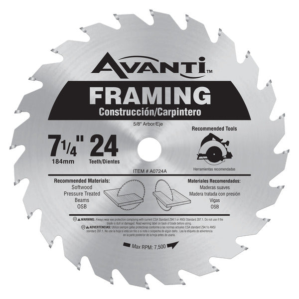 Avanti 008925084037 7-1/4 in. x 24 Tooth Carbide Tipped Framing Saw Blade
