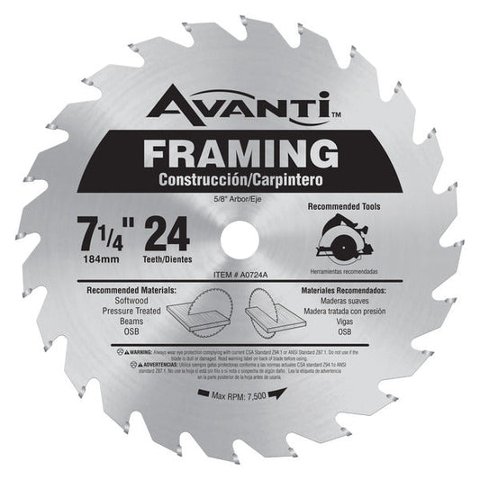 Avanti 008925084037 7-1/4 in. x 24 Tooth Carbide Tipped Framing Saw Blade