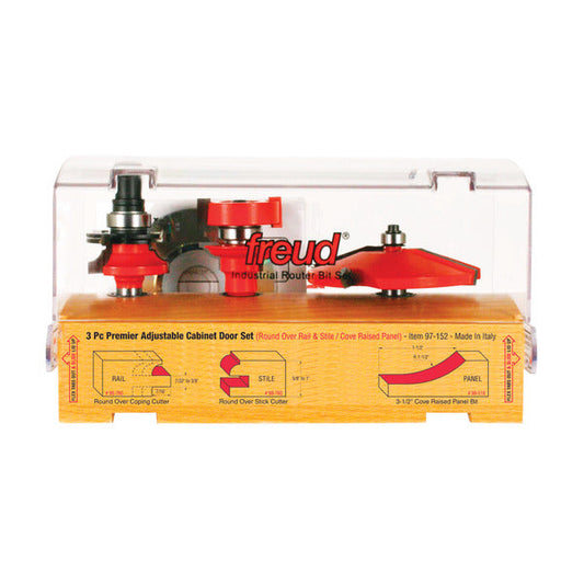 Freud 008925087540 3 Piece Premier Adjustable Cabinet Bit Set, round over & cove profile