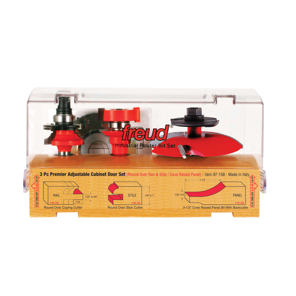 Freud 008925087571 3 Piece Premier Adjustable Cabinet Bit Set,  round over & bevel with backcutter profile