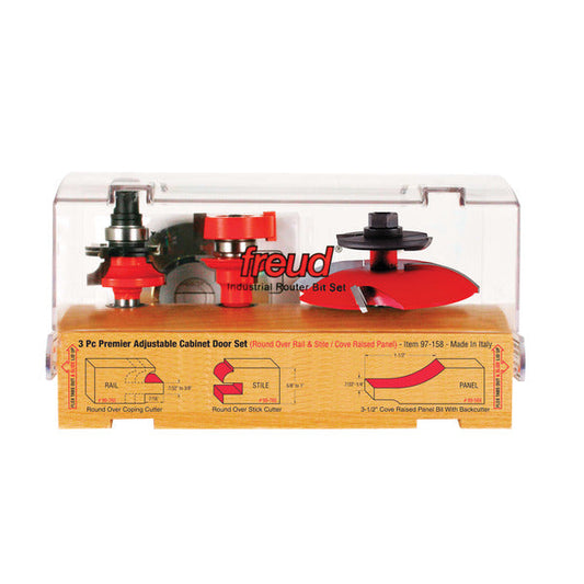 Freud 008925087571 3 Piece Premier Adjustable Cabinet Bit Set,  round over & bevel with backcutter profile