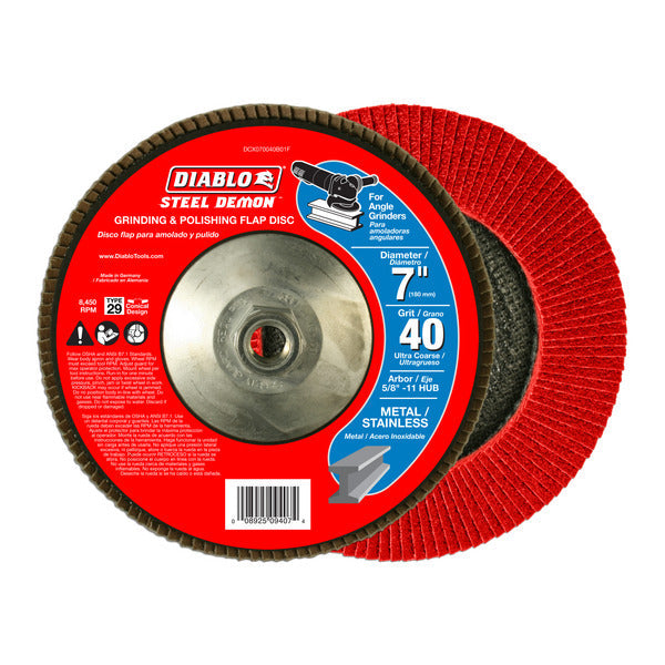 Diablo 008925094074 7" Steel Demon Flap Disc 40G CONICAL with Hub