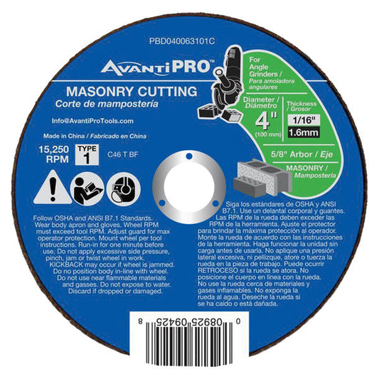 AvantiPRO 008925094258 AvantiPro 4x1/16x5/8in Masonry Cutoff1