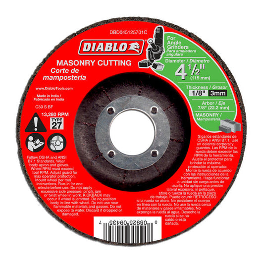 Diablo 008925094357 4-1/2"x1/8"x7/8" Masonry DC Cut Off Type 27