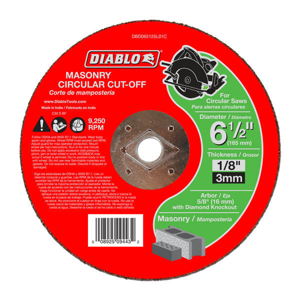 Diablo 008925094432 6-1/2"x1/8"x5/8" Masonry Circular Cut Off