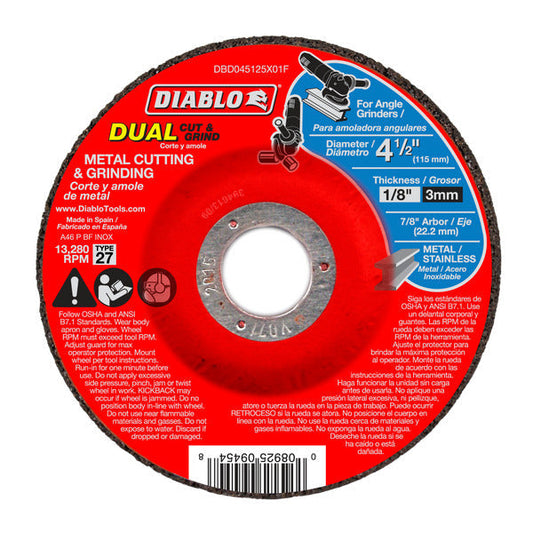 Diablo 008925094548 4-1/2"x1/8"x7/8" Metal DC DUO Cut & Grind Type 27