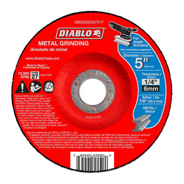 Diablo 008925094562 5"x1/4"x7/8" Metal DC Grinding Type 27