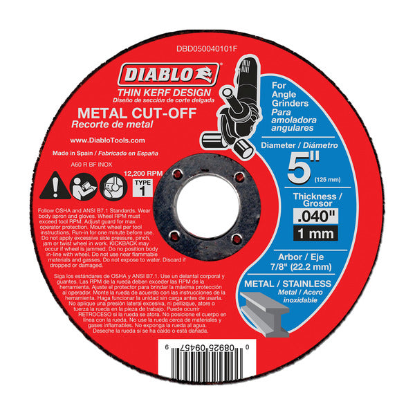 Diablo 008925094579 5"x .040"x7/8" Metal Cut Off Type 1 Thin Kerf