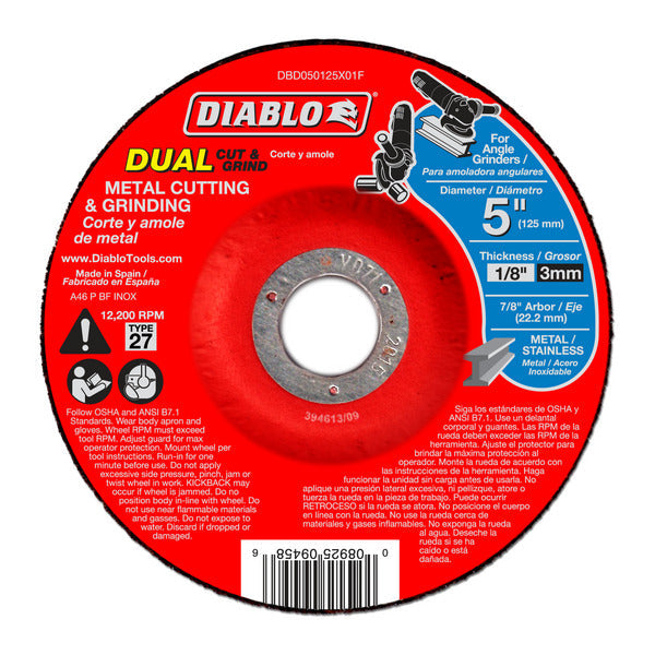 Diablo 008925094586 5"x1/8"x7/8" Metal DC DUO Cut & Grind Type 27