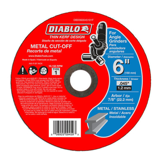 Diablo 008925094593 6"x .045x7/8" Metal Cut Off Type 1 Thin Kerf