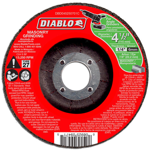 Diablo 008925094715 4-1/2"x1/4"x7/8" Masonry DC Grinding Type 27