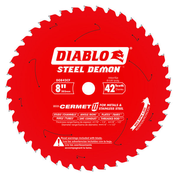 Diablo 008925128441 8 in. x 42 Tooth Steel Demon Metal Cutting Saw Blade for 4300 Max. RPM Saw