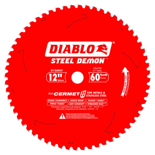 Diablo 008925130727 12 in. x 60 Tooth Steel Demon Metal Cutting Saw Blade for 1800 Max. RPM Saw