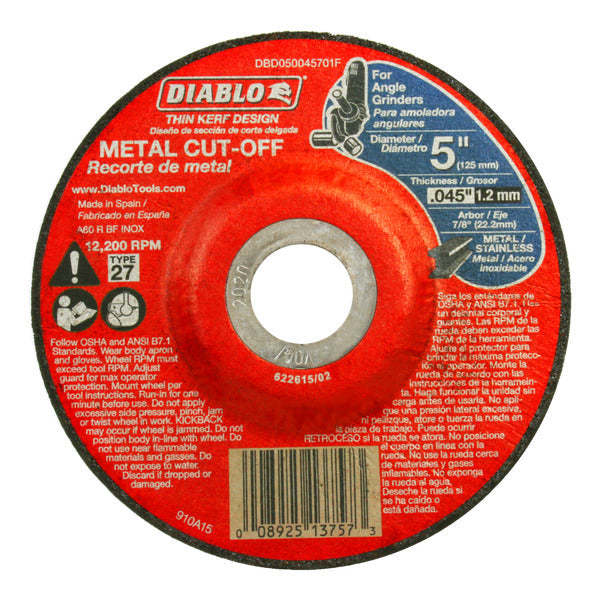 Diablo 008925137573 5"x7/8"x.045" Metal Cut Off Disc - Type 27 Thin Kerf