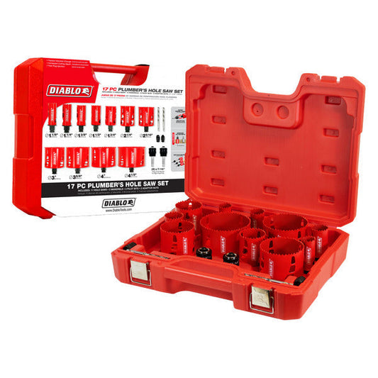 Diablo 008925138754 17 pc Plumber's Bi-Metal Hole Saw Set (11 Hole Saws, 2 Mandrils, 1 Pilot Bit, 2 Adaptor Nuts)