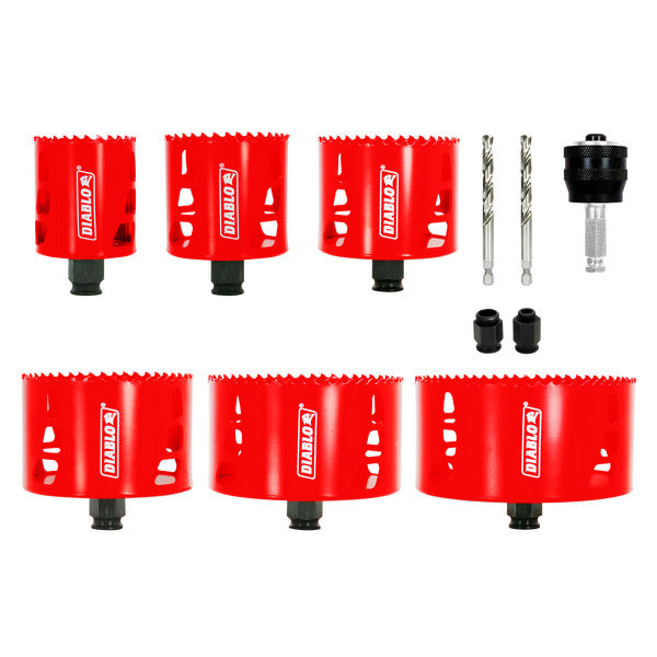 Diablo 008925138778 11 pc Multi-Project Bi-Metal Hole Saw Set (6 Hole Saws, 1 Mandril, 2 Pilot Bits, 2 Adaptor Nuts)