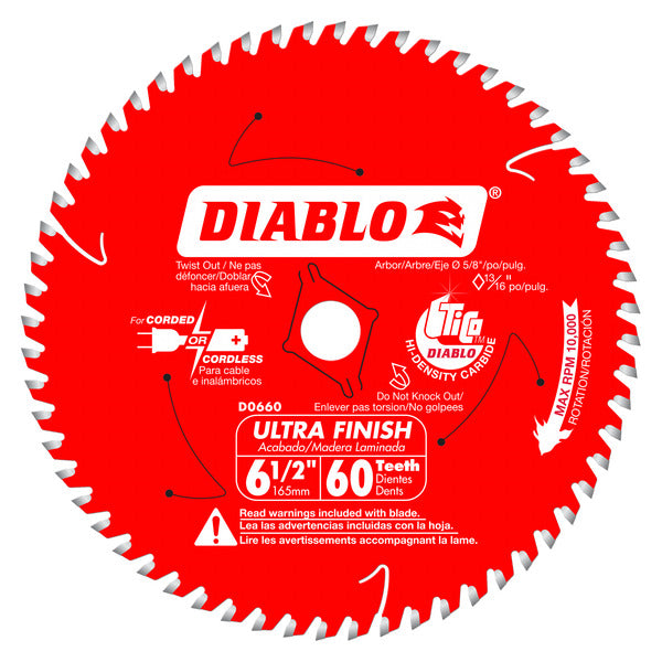 Diablo 008925142782 6-1/2 in. x 60 Tooth Carbide Ultra Finish Saw Blade