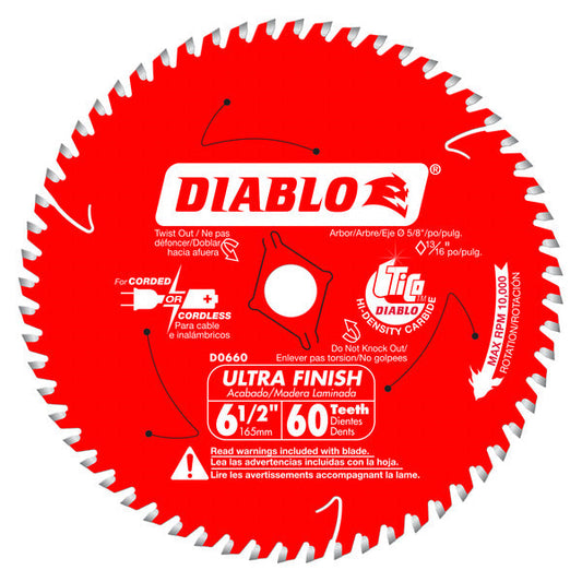Diablo 008925142782 6-1/2 in. x 60 Tooth Carbide Ultra Finish Saw Blade