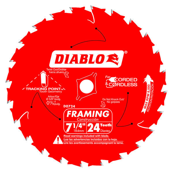 Diablo 008925142881 7-1/4 in. 24T Framing Blade with Tracking Point™ Tooth Design (3-Pack)