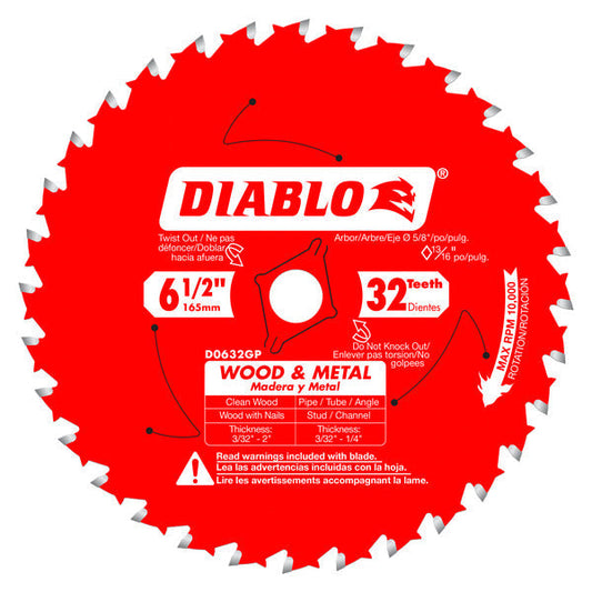 Diablo 008925143697 6-1/2 in. x 32 Tooth Specialty Wood & Metal Cutting Carbide Circular Saw Blade