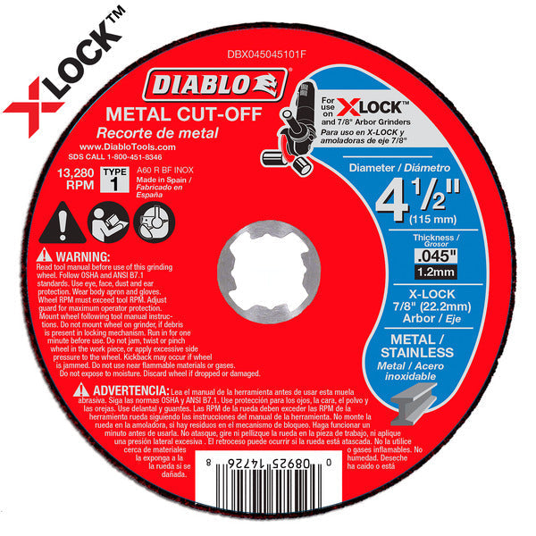 Diablo 008925147268 4-1/2" x 0.045" x 7/8" Thin Kerf Metal Cut-Off Disc for X-Lock and All Grinders