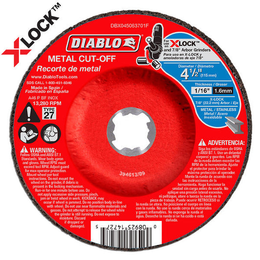 Diablo 008925147275 4-1/2" x 1/16" x 7/8" Type 27 Depressed Center Metal Cut-Off Disc for X-Lock and All Grinders