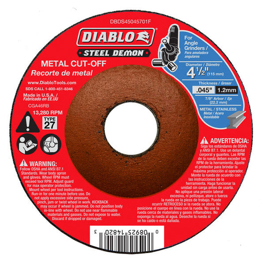 Diablo 008925148203 4-1/2" 0.045" x 7/8" Steel Demon Metal Cut-Off Disc - Type 27