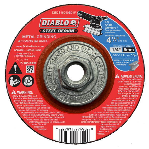 Diablo 008925148234 4-1/2" x 1/4" x 5/8-11 Steel Demon Metal Grinding Disc - Type 27 HUB