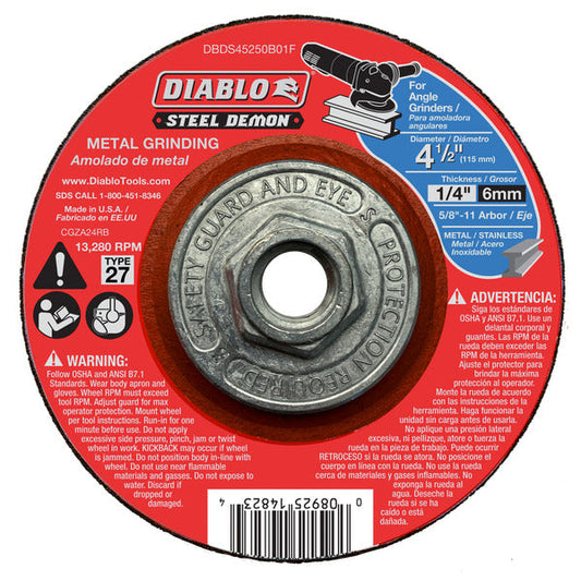 Diablo 008925148234 4-1/2" x 1/4" x 5/8-11 Steel Demon Metal Grinding Disc - Type 27 HUB