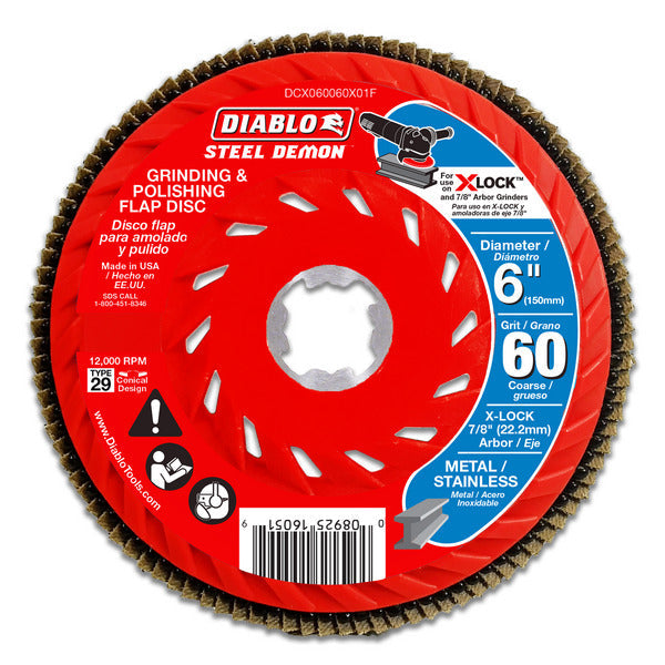 Diablo 008925160519 6 in. 60-Grit Flap Disc for X-Lock and All Grinders