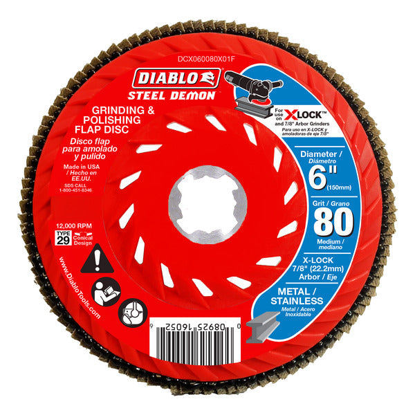 Diablo 008925160526 6 in. 80-Grit Flap Disc for X-Lock and All Grinders