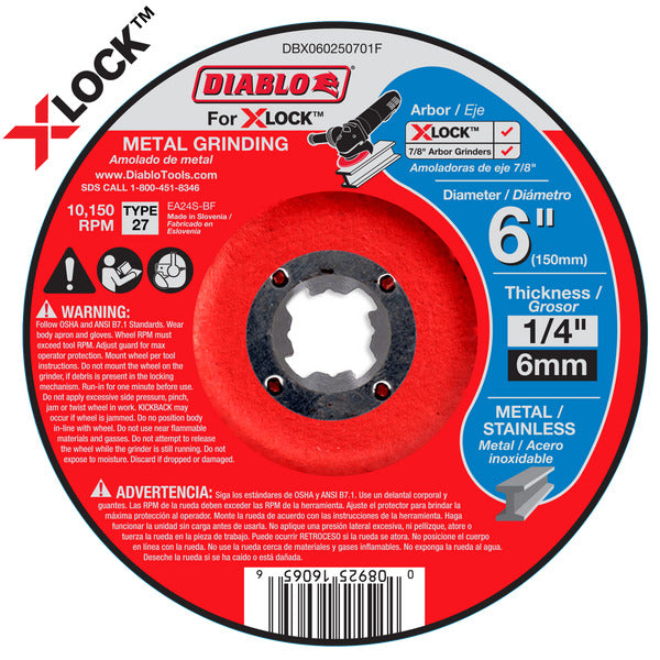 Diablo 008925160656 6 in. Type 27 Metal Grinding Disc for X-Lock and All Grinders