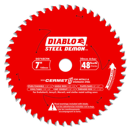 Diablo 008925163503 7 in. 48-Tooth 20mm Arbor Cermet II Saw Blade for Mild & Stainless Steels