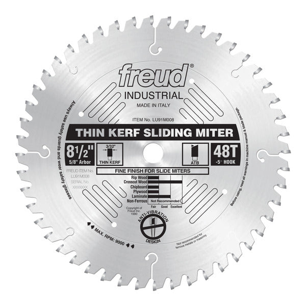 Freud 008925301042 8-1/2"x 48T Thin Kerf Sliding Compound Miter Saw Blade