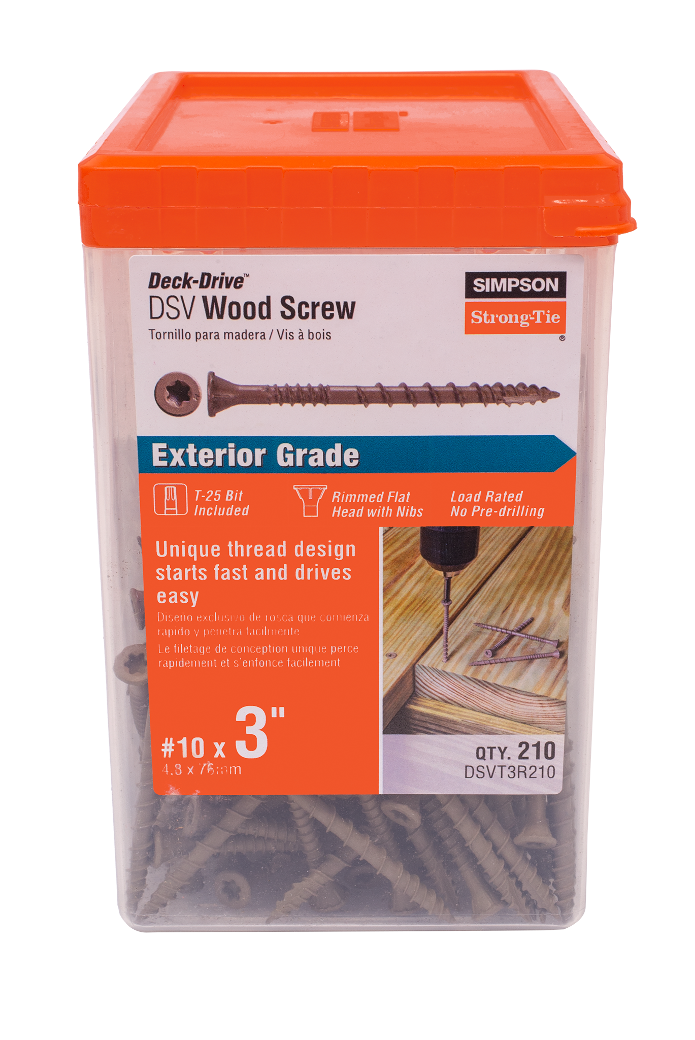 Simpson Strong-Tie DSVT3R210 Deck-Drive™ DSV WOOD Screw — #10 x 3 in. T25, Flat Head, Quik Guard®, Tan (210-Qty) (Pack of 396)