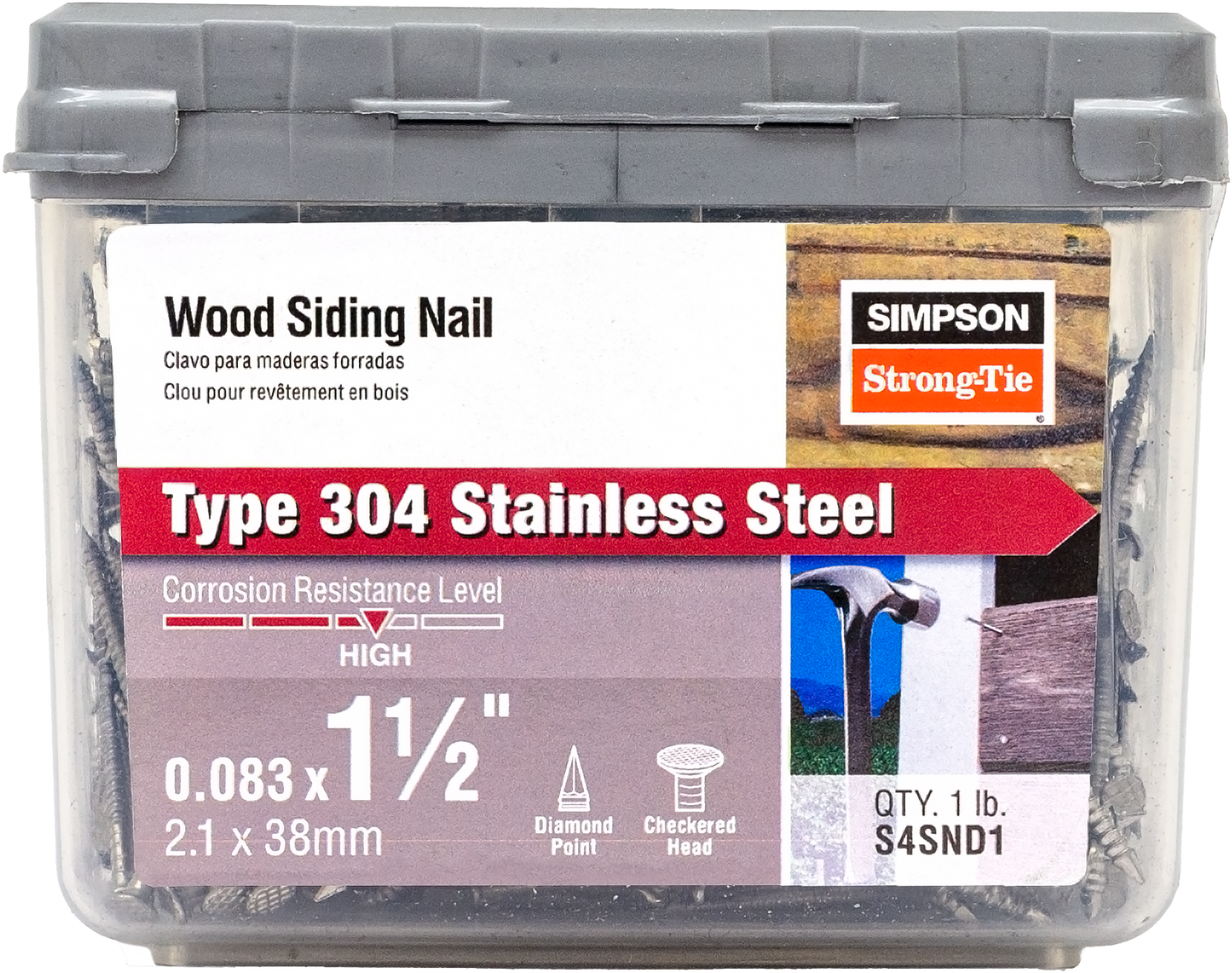 Simpson Strong-Tie S4SND1 Wood Siding Nail — 1-1/2-in. x .083-in. Type 304 Stainless Steel (1 lb.)