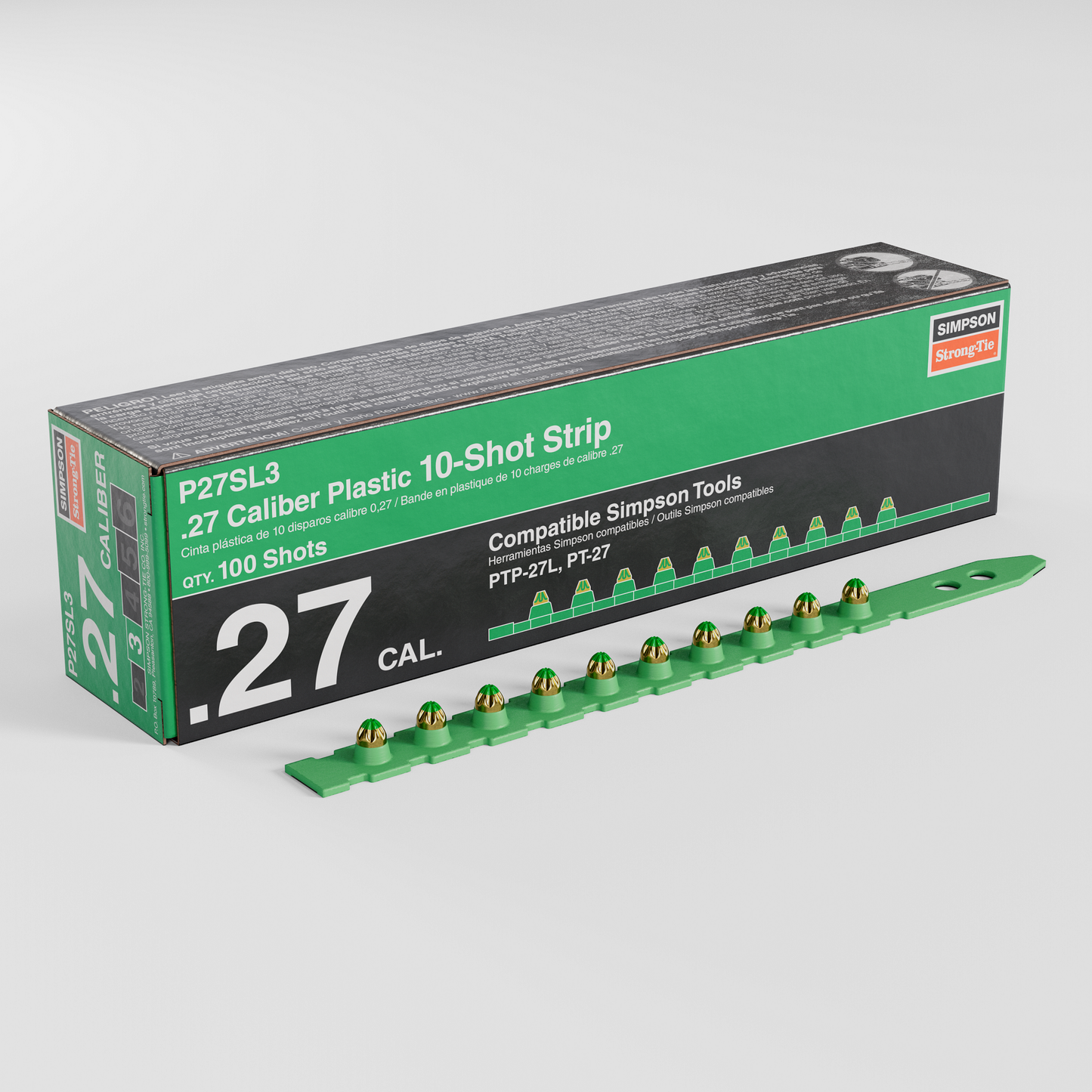 Simpson Strong-Tie P27SL3 P27SL 0.27-Caliber Plastic, 10-Shot Strip Loads, Green (100-Qty)