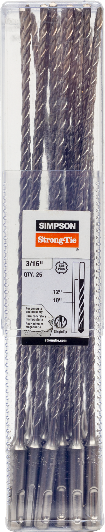 Simpson Strong-Tie MDPL01812-R25 3/16 in. x 12 in. SDS-plus® Shank Drill Bit (25-Qty) (Pack of 6)