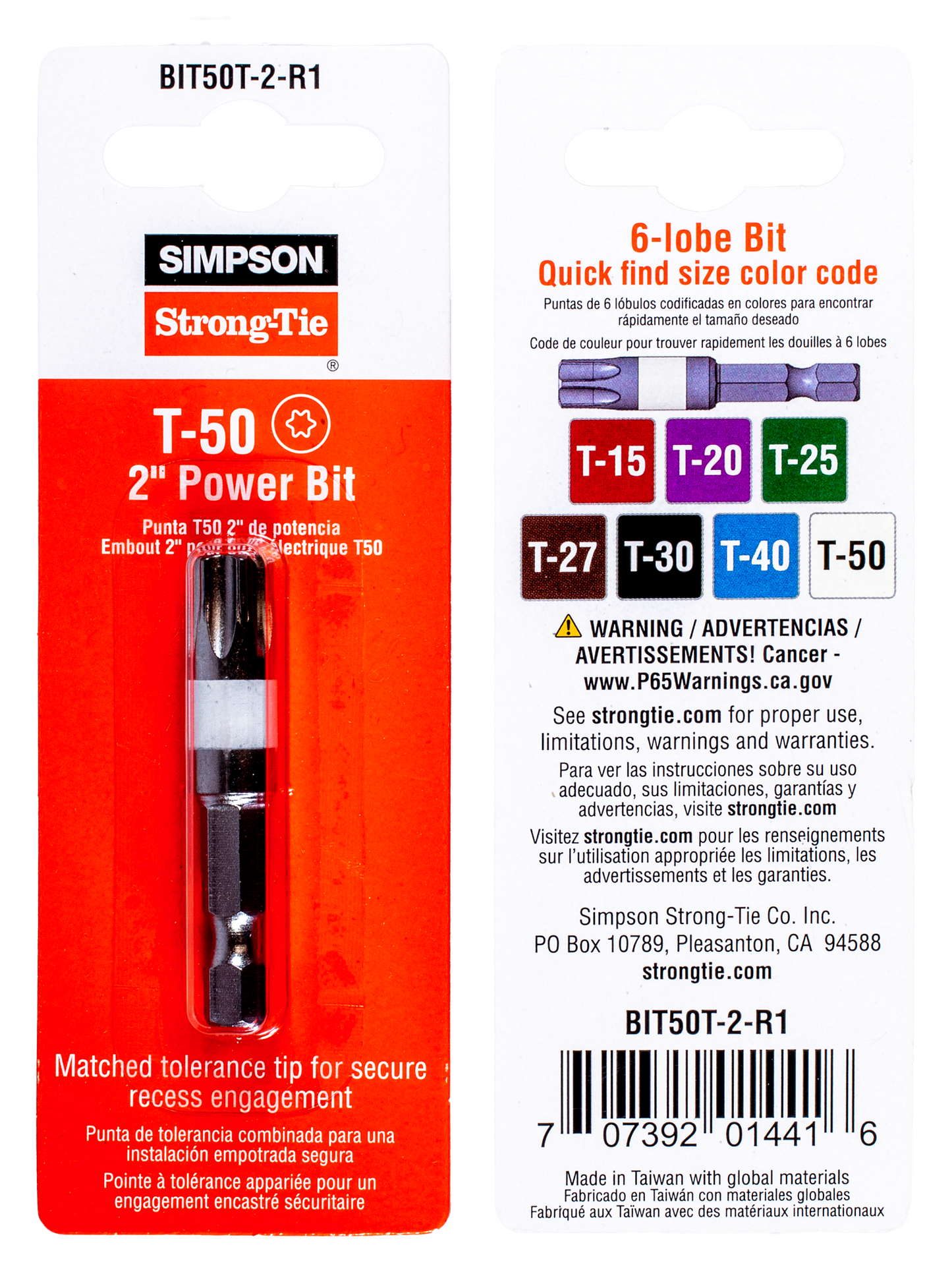 Simpson Strong-Tie BIT50T-2-R1 T50 6-Lobe Drive 2-in. Power Bit (Pack of 10)