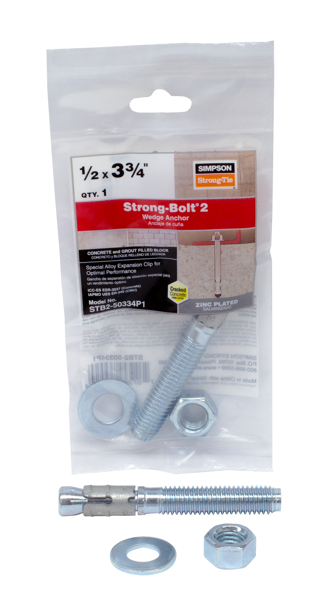 Simpson Strong-Tie STB2-50334P1 Strong-Bolt® 2 — 1/2 in. x 3-3/4 in. Wedge Anchor (Pack of 15)