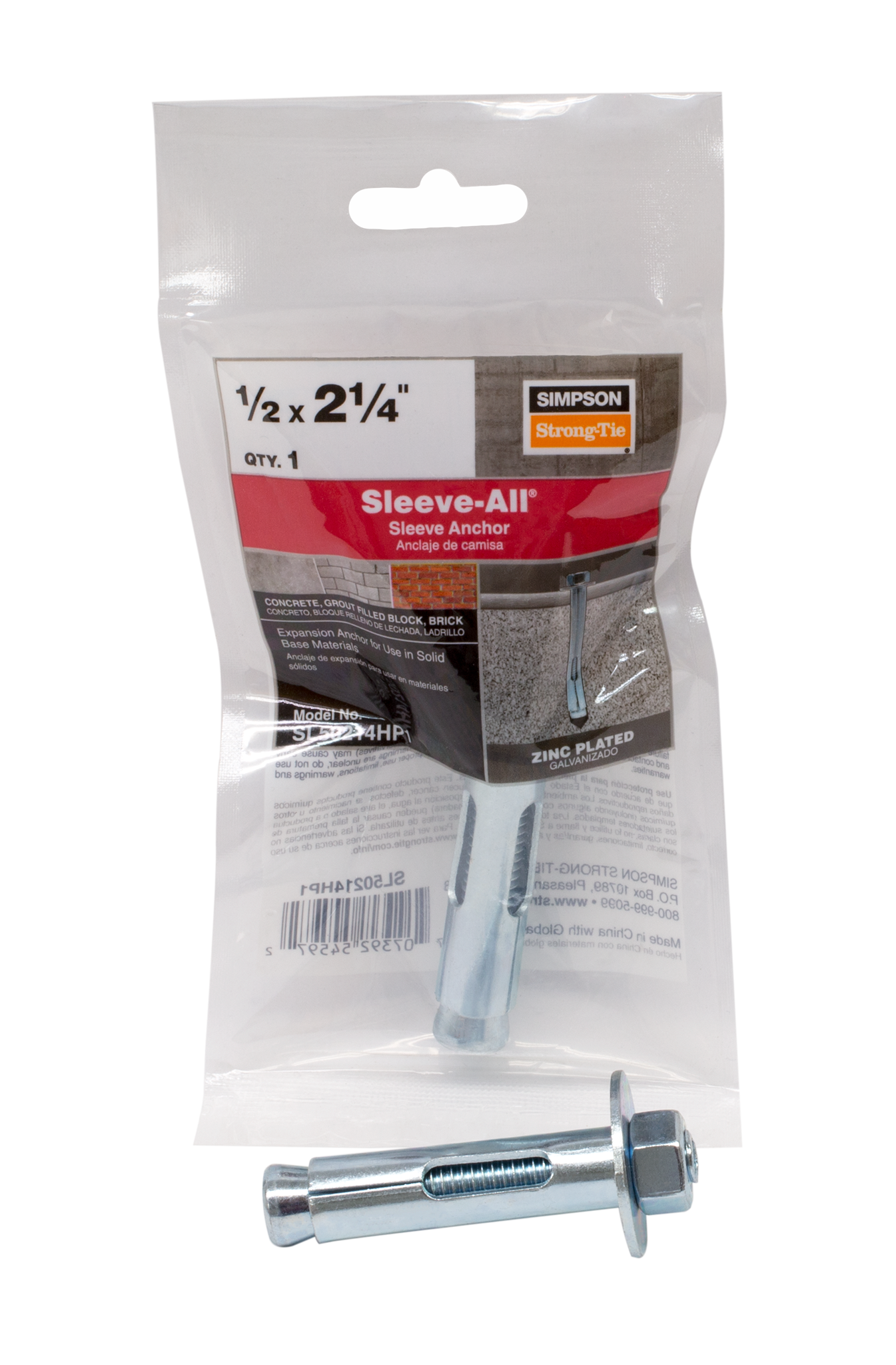 Simpson Strong-Tie SL50214HP1 Sleeve-All® 1/2 in. x 2-1/4 in. Hex-Head Sleeve Anchor (Pack of 5580)