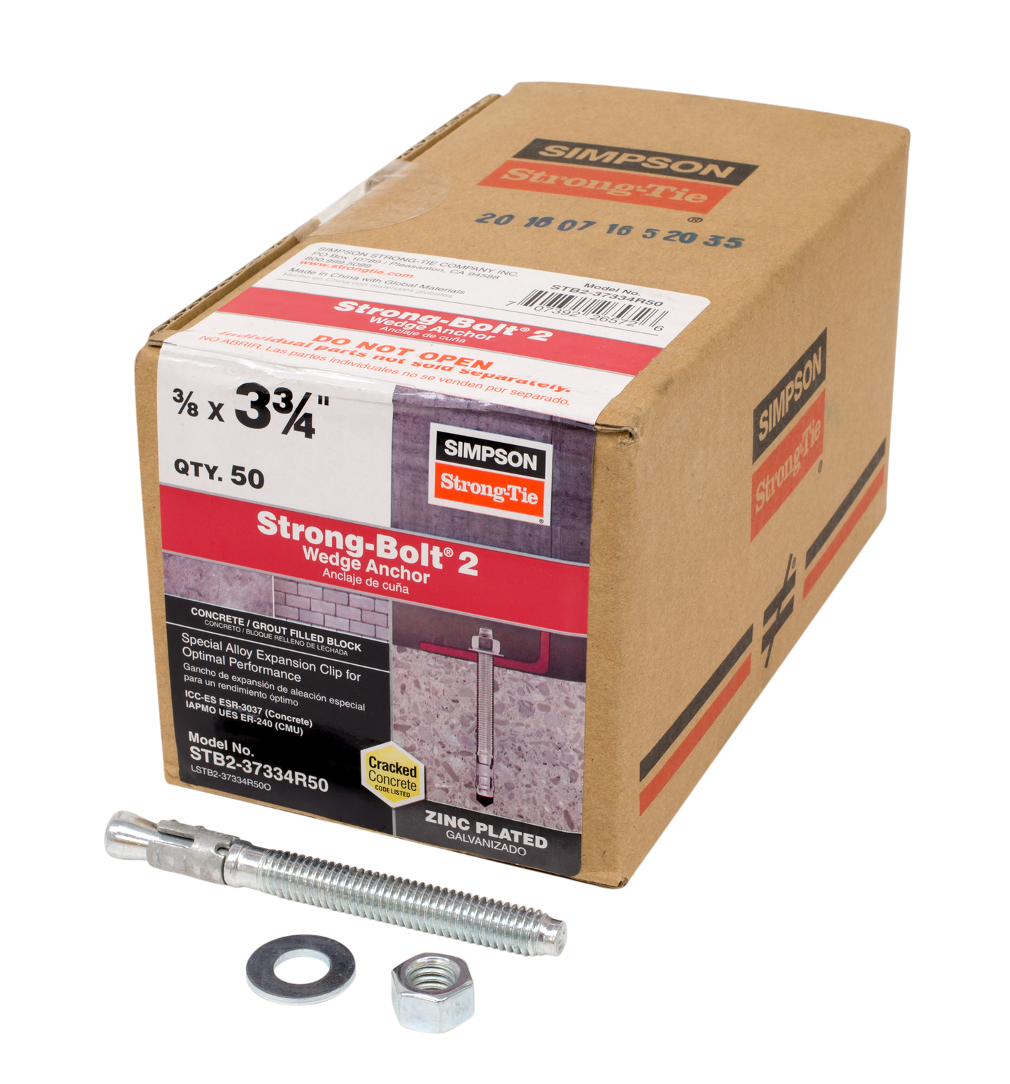 Simpson Strong-Tie STB2-37334R50 Strong-Bolt® 2 — 3/8 in. x 3-3/4 in. Wedge Anchor (50-Qty)
