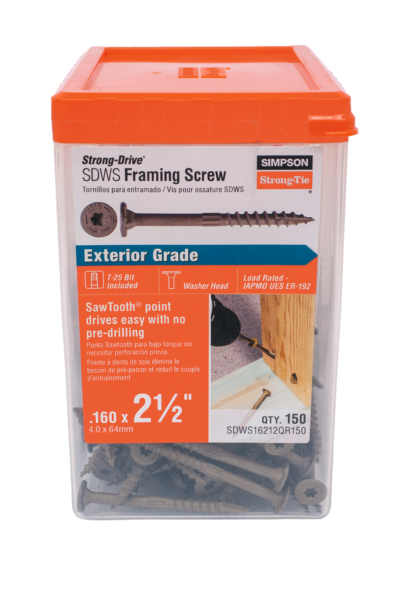 Simpson Strong-Tie SDWS16212QR150 Strong-Drive® SDWS™ FRAMING Screw — 0.160 in. x 2-1/2 in. T25, Quik Guard®, Tan (150-Qty) (Pack of 396)