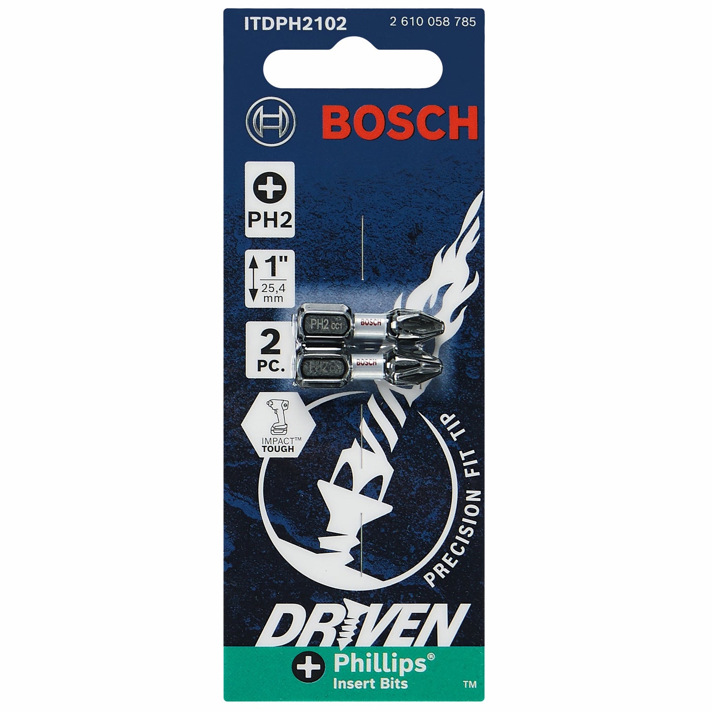 BOSCH ITDPH2102 Juego de 2 puntas de inserción Phillips® n.° 2 de 1 pulg. con accionamiento