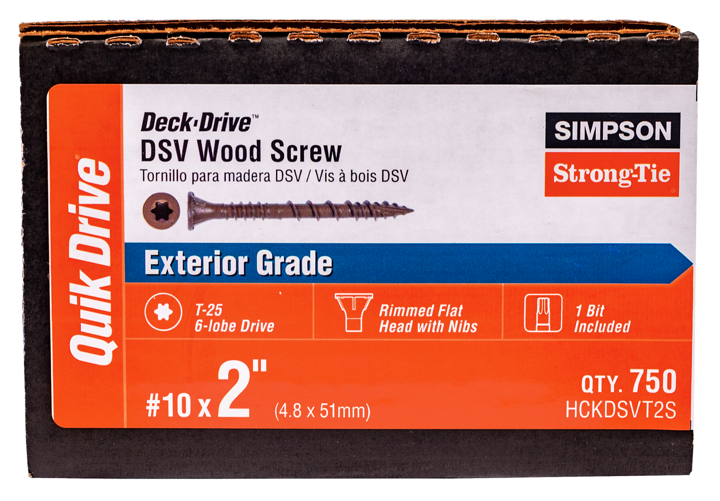 Simpson Strong-Tie HCKDSVT2S Deck-Drive™ DSV WOOD Screw (Collated) — #10 x 2 in. T25 6-Lobe, Tan (750-Qty) (Pack of 176)