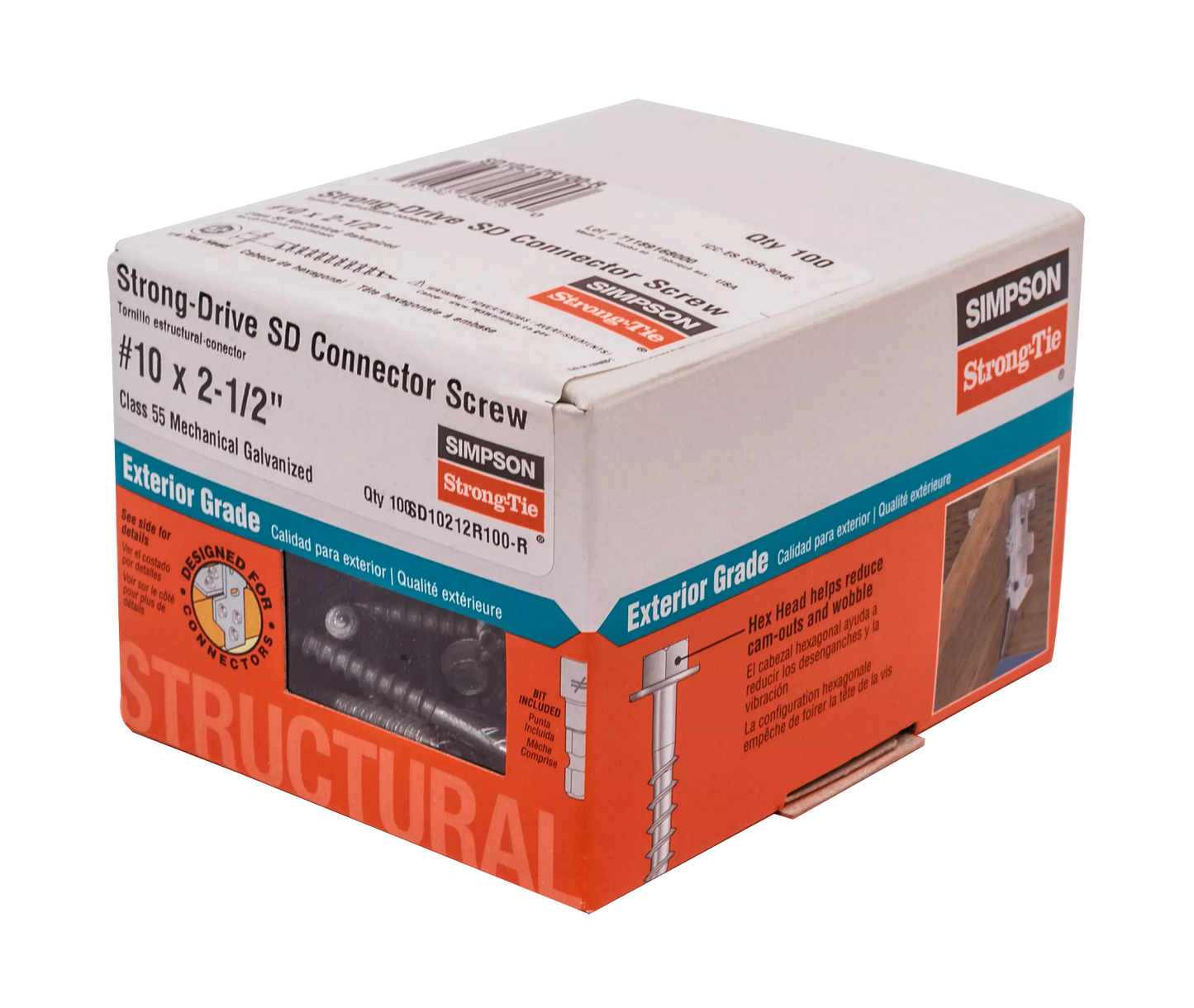 Simpson Strong-Tie SD10212R100-R Strong-Drive® SD CONNECTOR Screw — #10 x 2-1/2 in. 1/4-Hex Drive, Mech. Galv. (100-Qty)